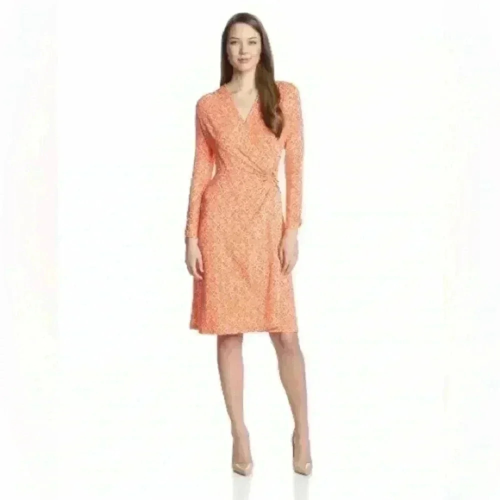 PENDLETON Women's Medium Orange Faux Wrap Print Long Sleeve Modal Cotton Knit